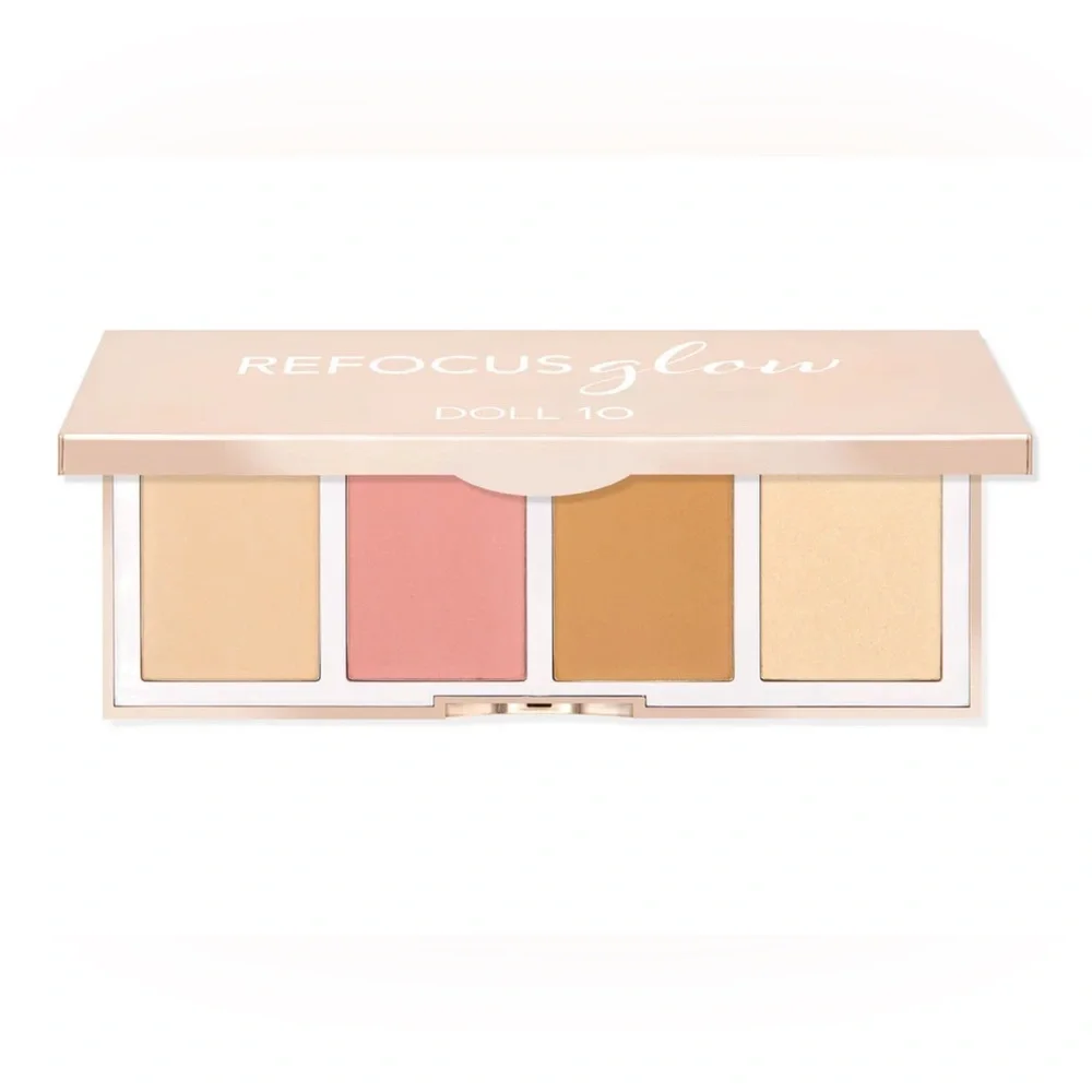 Doll 10 Refocus Glow Palette, RETAILS $40, Highlighter Bronzer Blush & Powder